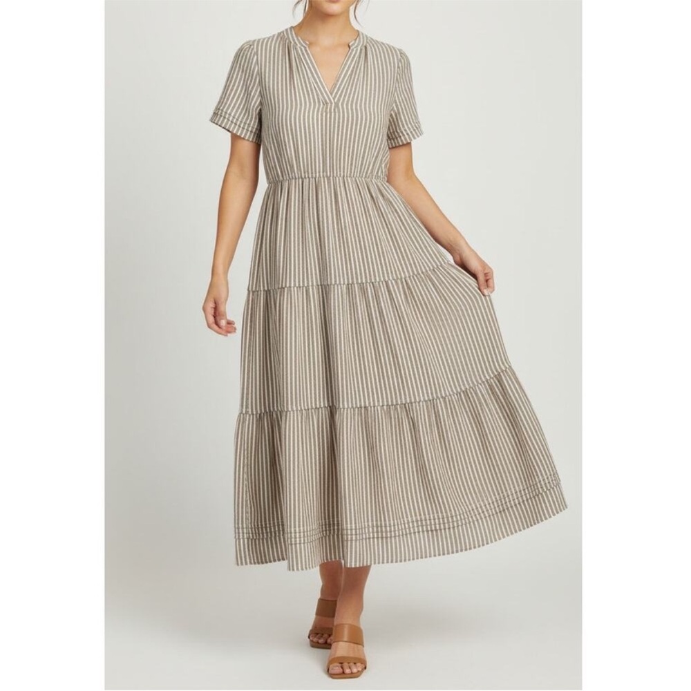 Cynthia Rowley striped linen blend tiered midi dress